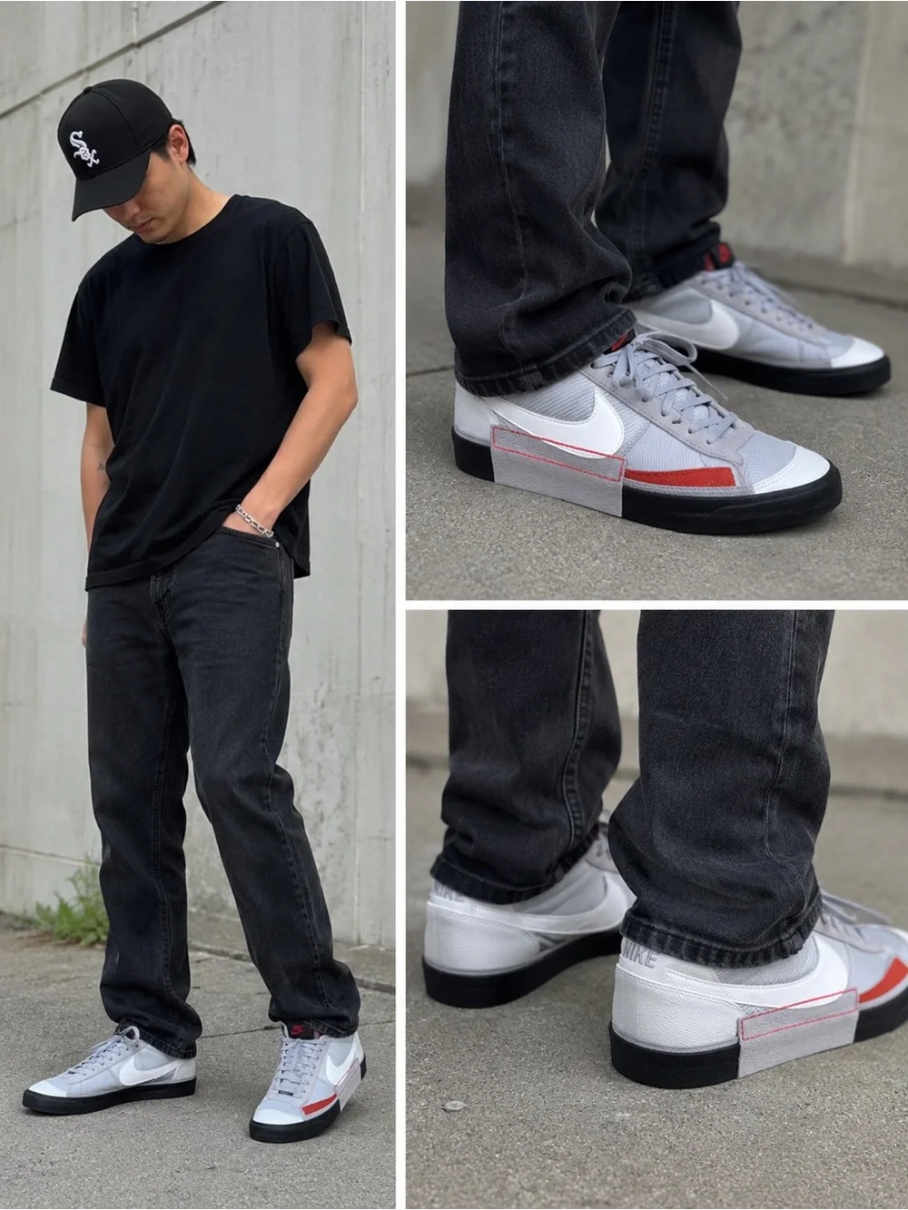 Nike Gray White Black Red Mid-Top Sneakers